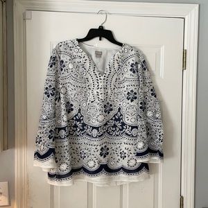 navy blue patterned blouse